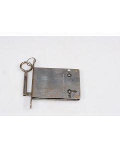 Einsteckschloss mit Rundstulp, beidseits, Beschläge, Eisen, Stulp L 90mm B 12mm, Kasten L 76mm B 55mm, Dornmass 60mm