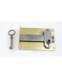 Einlassschloss, Beschläge, Messing, L 107mm B 70mm, Stulp L 70mm B 14mm, Dornmass 85mm