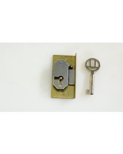 Einlassschloss links, Beschläge, Messing, L 45mm B 22mm, Stulp L 45mm B 7mm, Dornmass 15mm