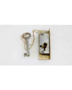 Einlassschloss links, Beschläge, Messing, L 60mm B 20mm, Stulp L 60mm B 12mm, Dornmass 10mm