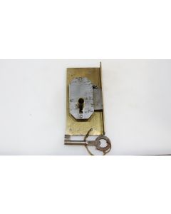 Einlassschloss links, Beschläge, Messing, L 100mm B 50mm, Stulp L 100mm B 16mm, Dornmass 30mm
