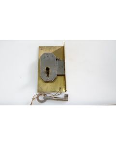 Einlassschloss links, Beschläge, Messing, L 100mm B 55mm, Stulp L 100mm B 16mm, Dornmass 35mm