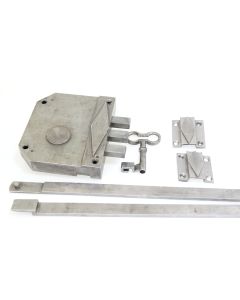 Stangenschloss mit 3 Sicherheitsriegeln, Historische Schlösser und Bänder, Eisen, 150mm, 130mm uni, Dornmass 75mm